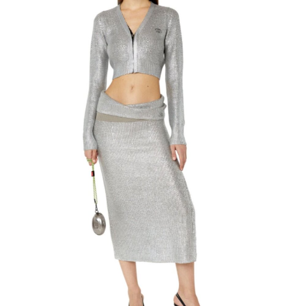 Diesel M-Adhuette Wool Skirt with Foil Print